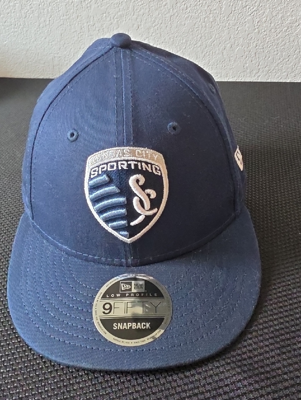 New Era Navy Sporting KC 9FIFTY Snapback Hat